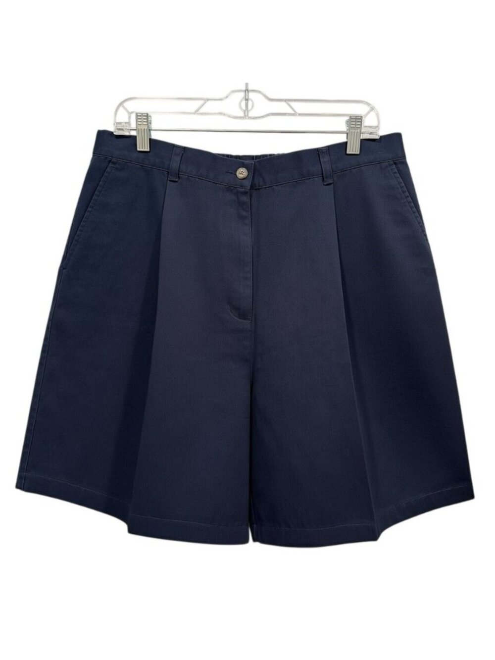 Vtg 90s Y2K LL Bean Pleated Navy Chino Shorts Hi-Rise Women 18 Normcore Golfcore
